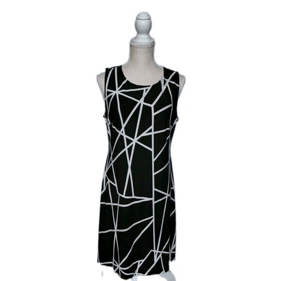 Tommy Hilger Black W/White Lines Straight Dress Size 10 - Picture 1 of 8